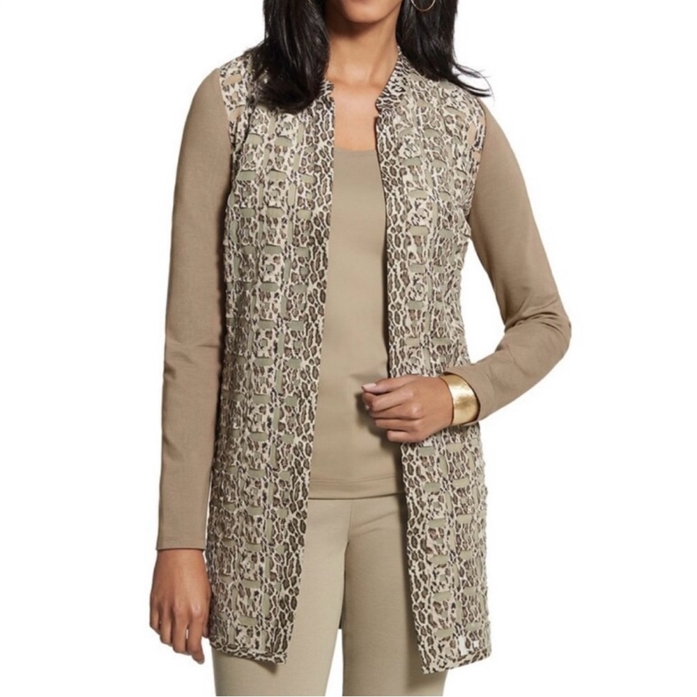 Chico’s Leopard Print Mesh Open Front Jacket - image 1